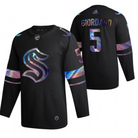 Seattle Kraken Mark Giordano 5 2021-22 Iriserend holografisch Zwart Authentic Shirt - Mannen